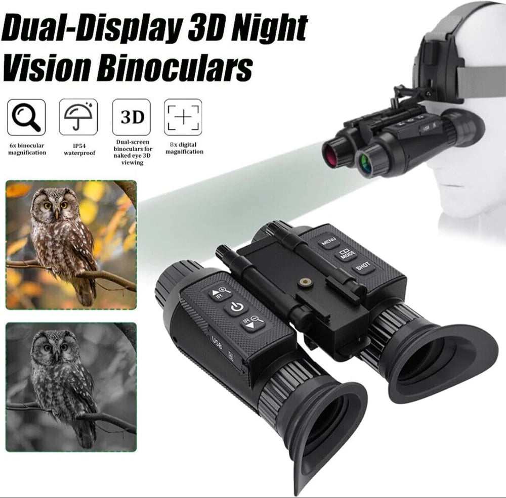 Real Instruments NV8300 Head-Mounted Night Vision Goggles for Adults, 4K 3D Visual Digital Night Vision Binocular with Head Strap and 32GB Memory Card, 7 Gear Infrared, 8X Digital Zoom