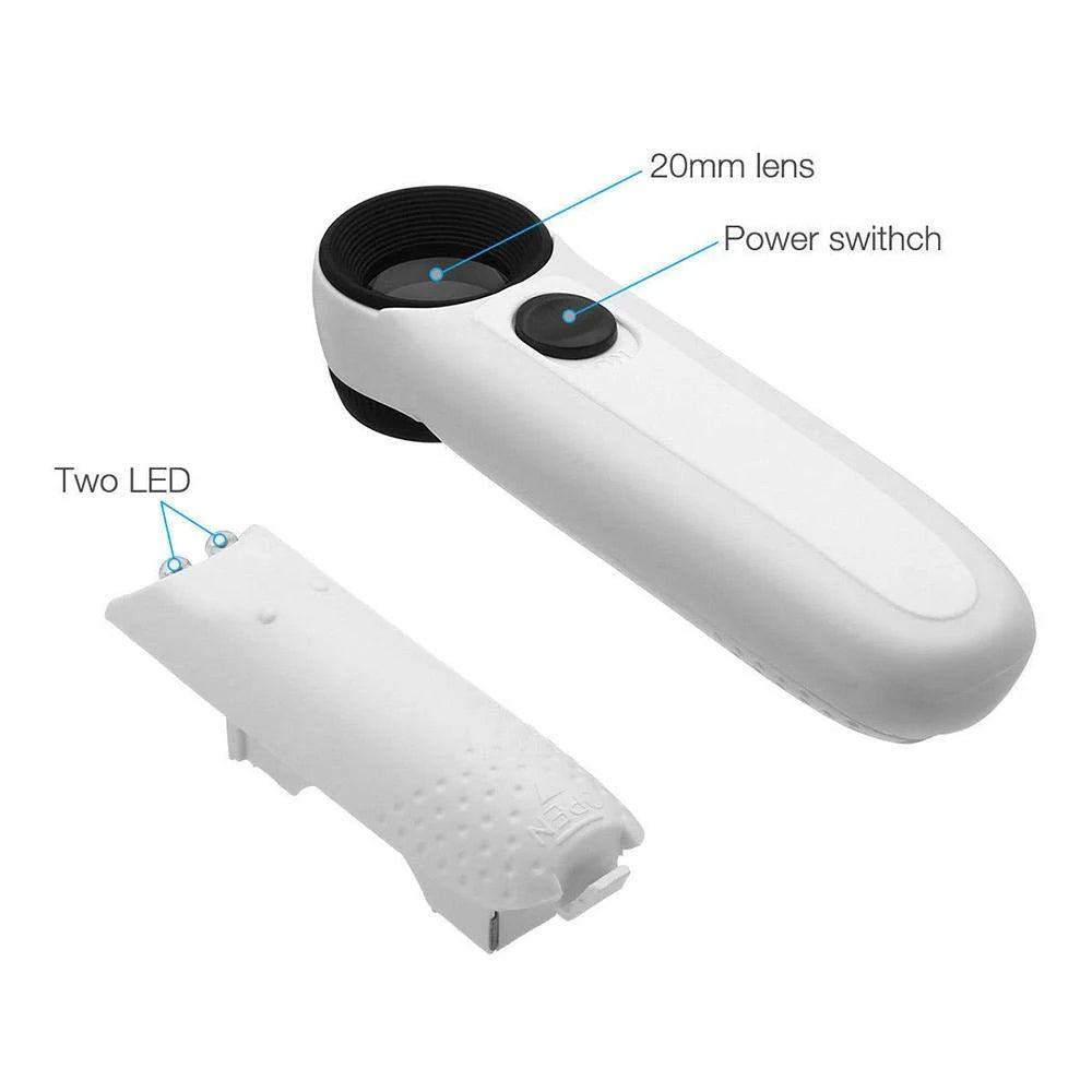 Real Instruments Handheld Magnifier 40x Magnifying Glass with 2 LED 19 mm Lights for Education,Home and Office,Industrial Inspection, 6B-1B