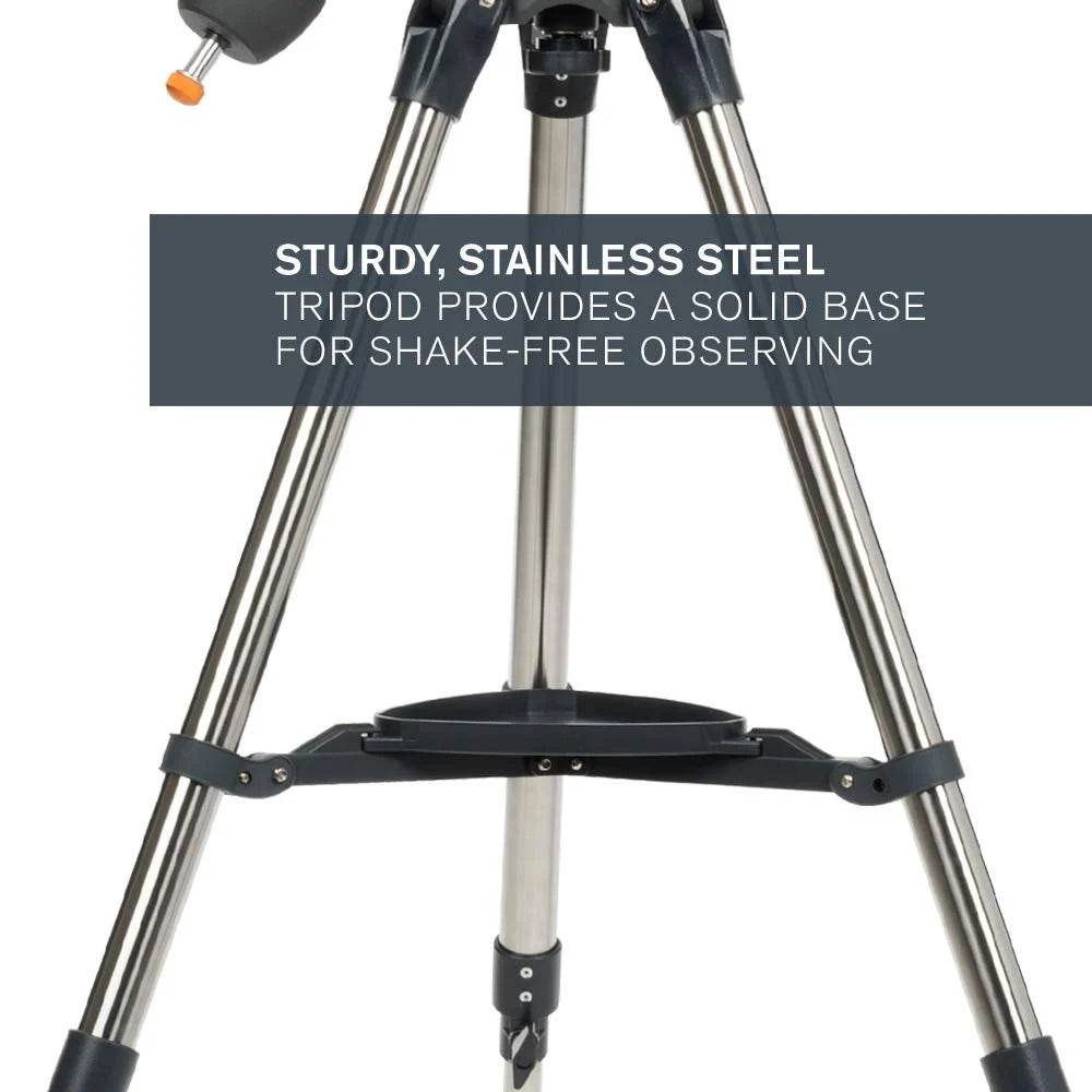 Celestron AstroMaster 130EQ 130mm (5.1-inch) Newtonian Reflector Telescope with Manual German Equatorial Mount, 650mm Focal Length, Dual Eyepieces (20mm & 10mm), StarPointer Finderscope, Adjustable Steel Tripod, and Full Accessory Tray