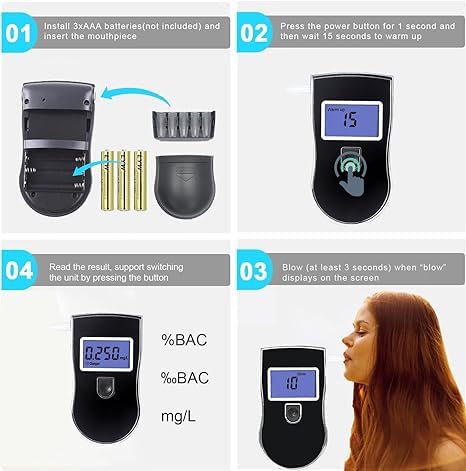 Real Instruments Digital LCD Display Breathalyzer Alcohol Tester Potable Traffic Police Safety Alcohol Detector Battery Power Hand-Hold Professional BAC Tracker