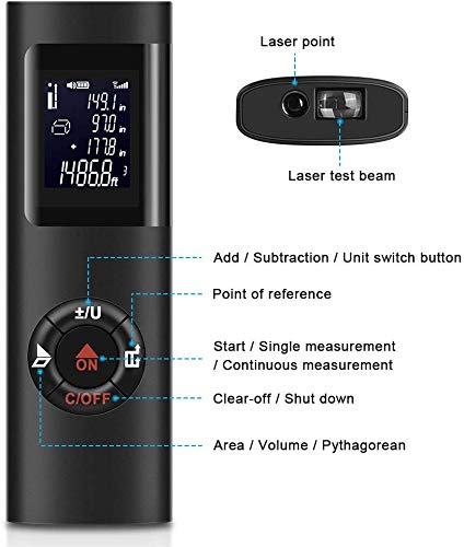 True Sense ABS Laser Distance Meter LDM-05 Rechargeable Battery Laser Rangefinder Measurement Tape Measuring Length/Area/Volume/Distance/Pythagoras Range 0.16 to 131 Ft/0.05 to 40 M (Black)