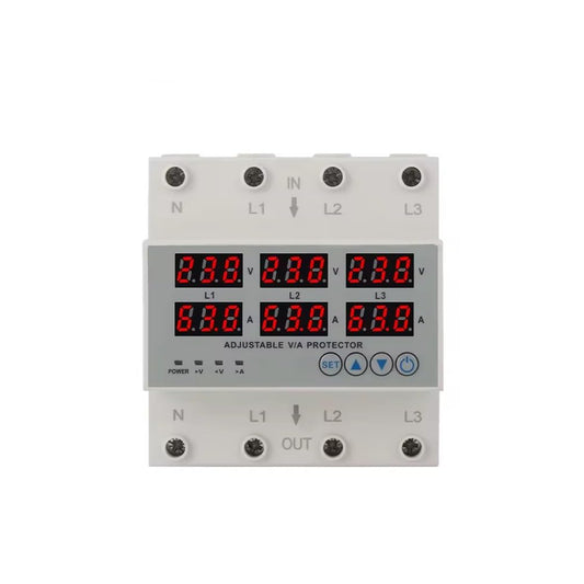 Real Instruments 3-Phase Automatic Over/Under Voltage Protector with Over Current Protection, Auto-Reconnect with Phase-Loss and Phase-Imbalance Protection 63A 220VAC (White)