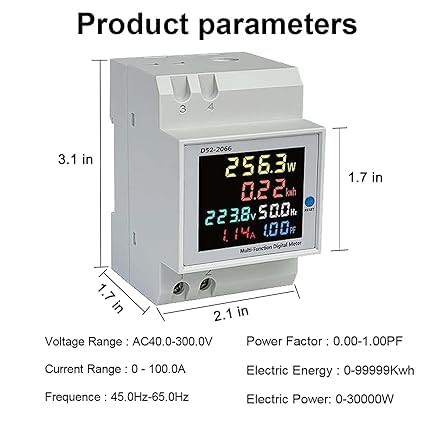 Real Instruments 6-in-1 AC Energy Meter 100A LCD Power Monitor DS2-2066