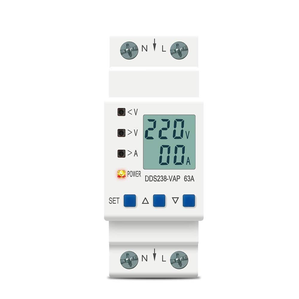 Real Instruments Din Rail Mountable Over Voltage And Under Voltage Protector Current Limit Protection Voltmeter Ammeter KWH With Over Current Protection (60A 230V)