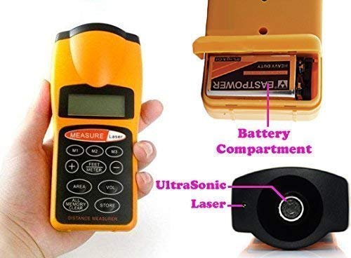Real Instruments Ultrasonic Distance Meter LED Backlight 60 ft Laser Distance Meter Mute Function with Backlit LCD Screen, Single-Distance Measurement, Continuous Measurement (Multicolor), CP-3007