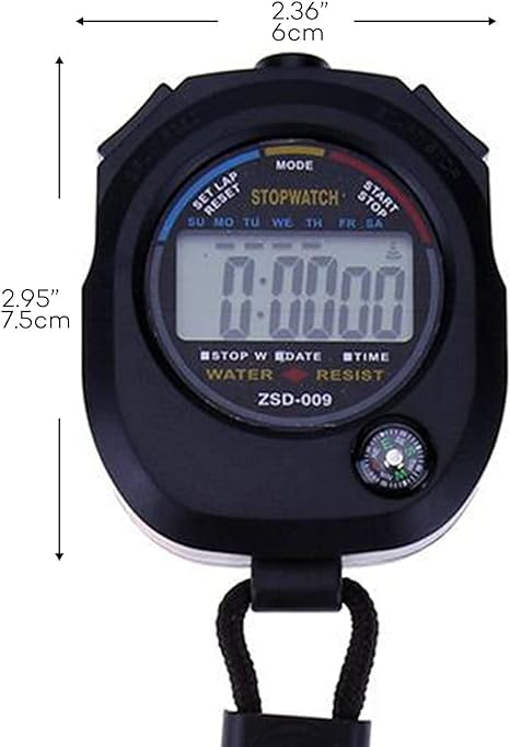 Real Instruments ZSD-009 Digital Stop Watch Waterproof Hand Held LCD Display Chronograph with Date, Time and Alarm Function for Sports Fitness Trainers and Referees Use (ZSD-009)