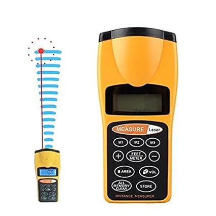 Real Instruments Ultrasonic Distance Meter LED Backlight 60 ft Laser Distance Meter Mute Function with Backlit LCD Screen, Single-Distance Measurement, Continuous Measurement (Multicolor), CP-3007