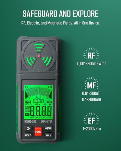 Real Instruments Emf Meter, Electromagnetic Radiation Tester,hand-held Mini Digital Backlight Lcd Emf Detector Sound And Light Alarm Great Tester For Home Emf Inspections, Office, Outdoor (Hound-200)