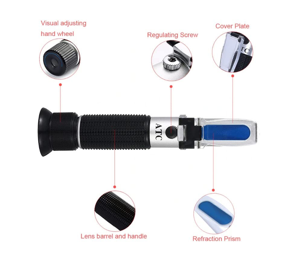 Real Instruments Hand Refractometer 45-82% Brix Professional Grade Optical Hand Held Refractometer, Sugar Type for Syrup, Jelly, Jam Low Volume 45 To 82% Brix Sugar Content Testing Equipment