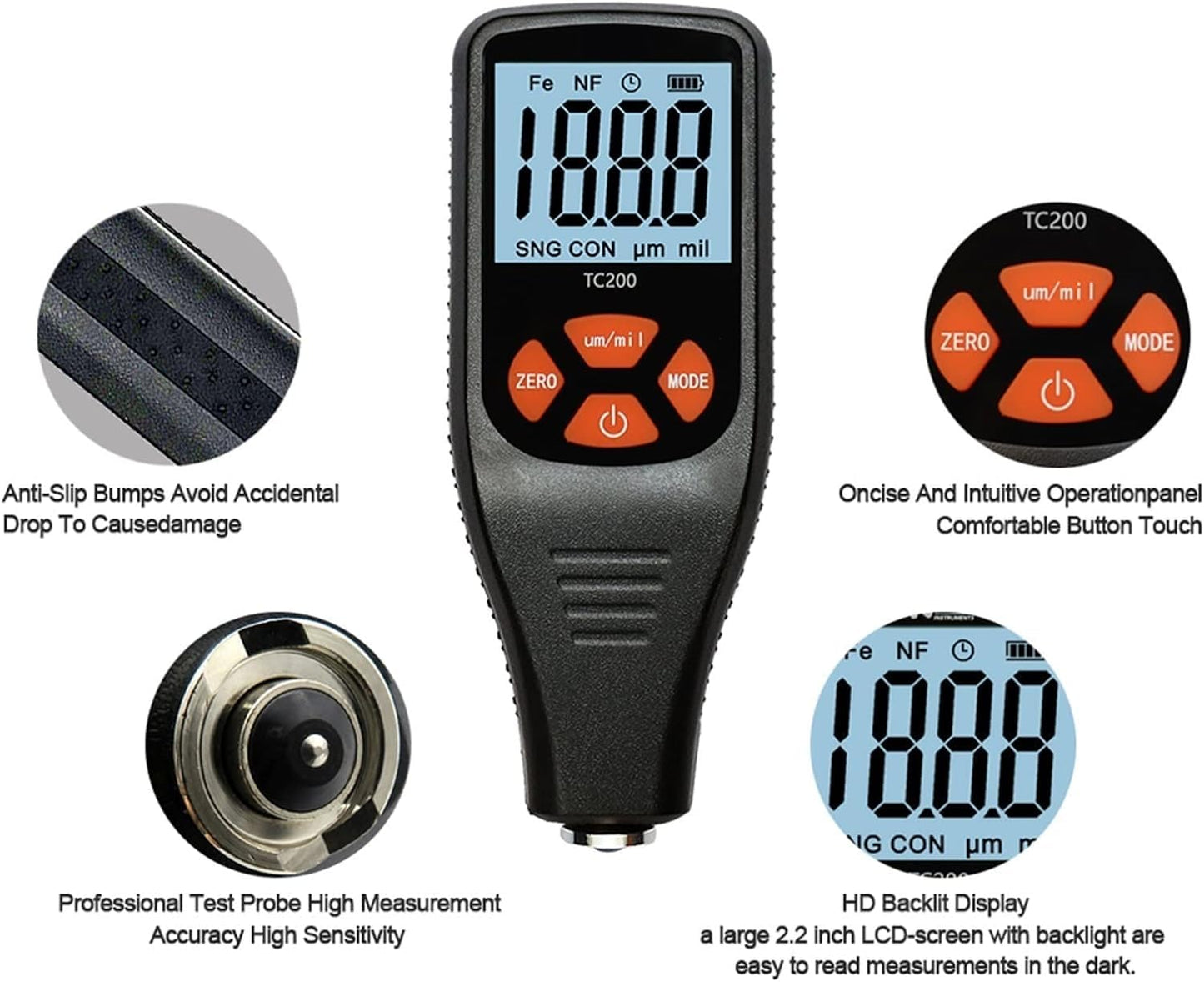 Real Instruments Digital Thickness Gauge Meter, Car Painting Test Gauge for Used Car Buyer, Paint Mil Thickness Gauge Meter Check The Car’s Original Thickness of a Coating (TC-200)