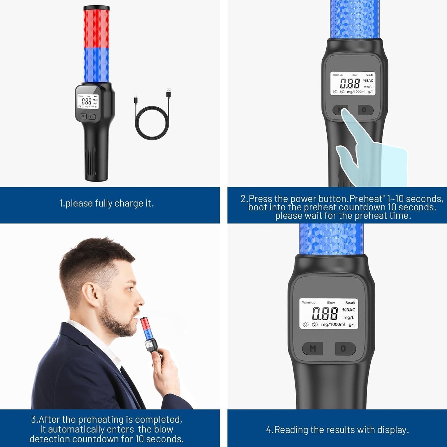 Real Instruments Professional Alcohol Breath Analyser MR991 with Siren LCD Breathalyzer Tester High-Precision BAC Test, USB Rechargeable, Voice Alert, Quick Detection Accurately Testing Machine