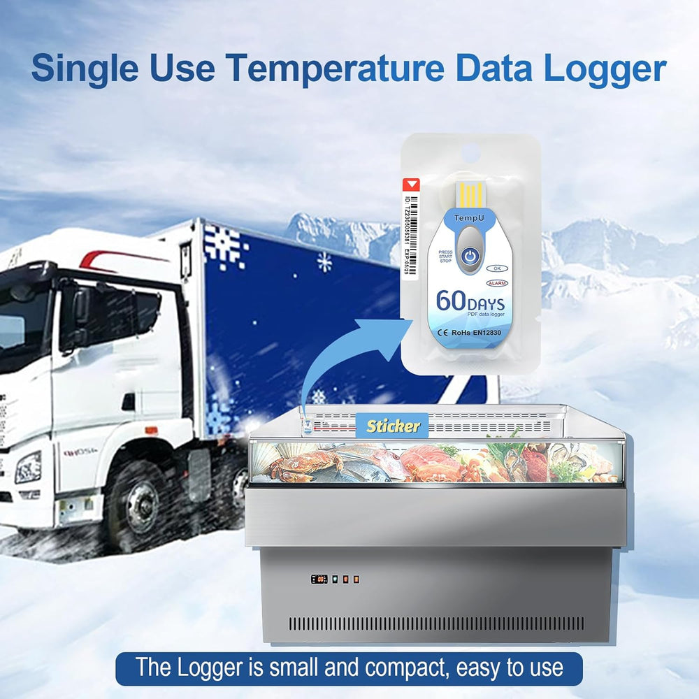 Real Instruments 60 Days Temperature Data Logger USB with PDF Report Single Use Thermometer Logger Disposable Temperature Recorder for Cold Chain Transportation Freezer Lab IP67 Waterproof, TempU02-60