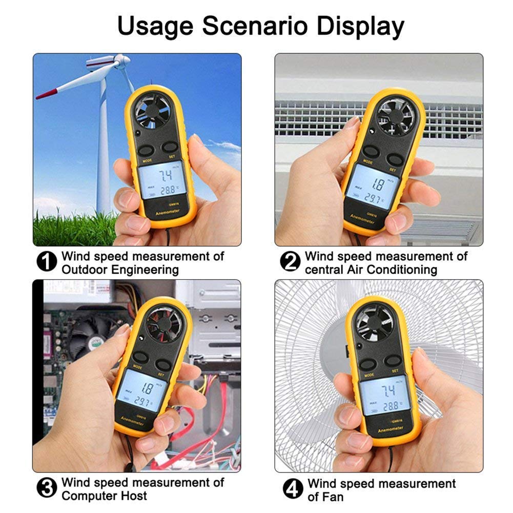 Real Instruments GM816 Portable Anemometer Thermometer Air Wind Speed Gauge Meter Air Flow Velocity Windmeter 30m/s LCD with Temperature Tester