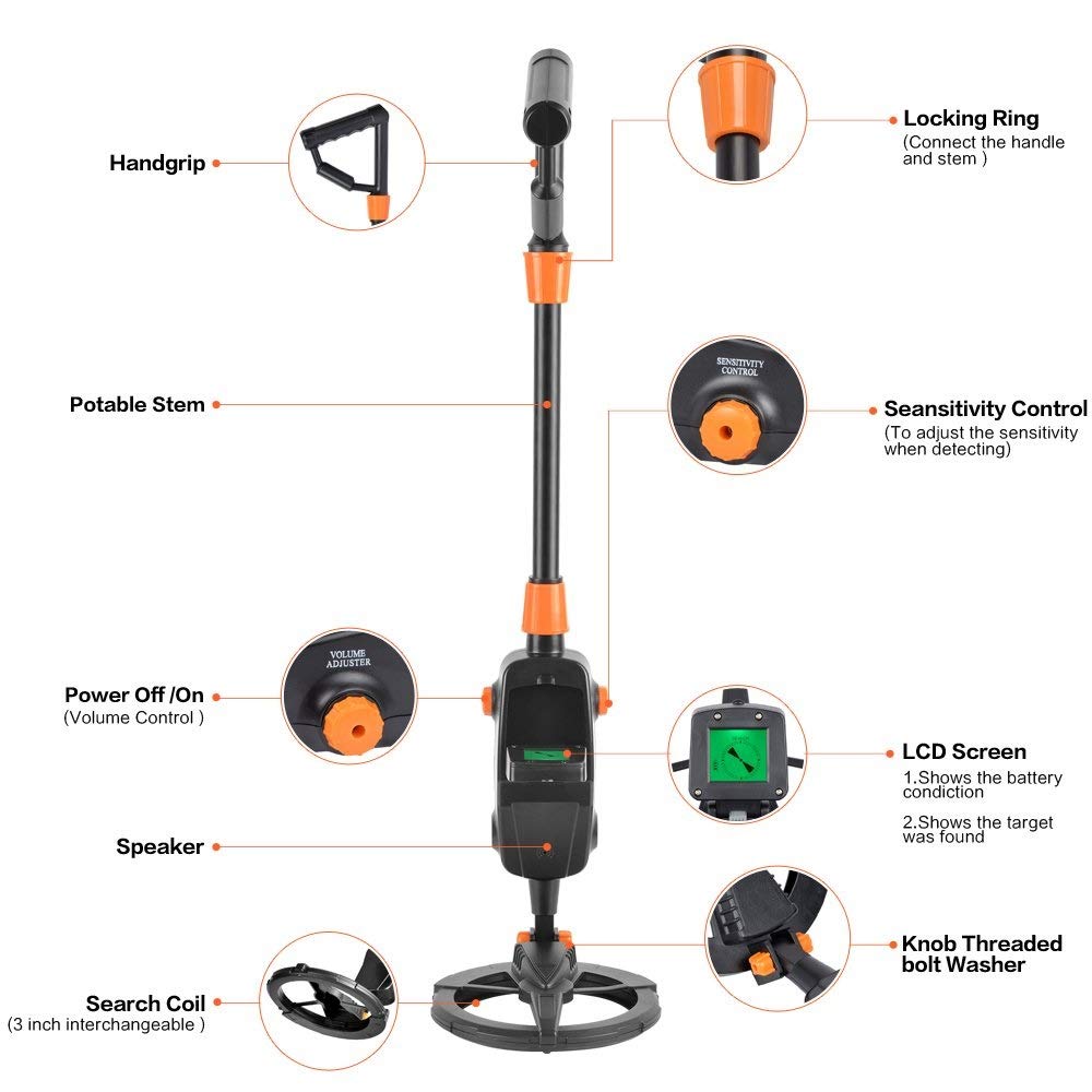 Real Instruments Metal Detector MD-1008A Pinpointer Advanced Kid's Gold Finder Treasure Hunter Pro 5-10 cm underground depth finder, gold detector, treasure hunter, pinpointer detection, waterproof Measuring Tool