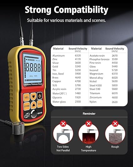 Real Instruments Ultrasonic Thickness Gauge - High Precision, Wide Measuring Range, and User-Friendly LCD Display for Accurate Thickness Measurements - GM100