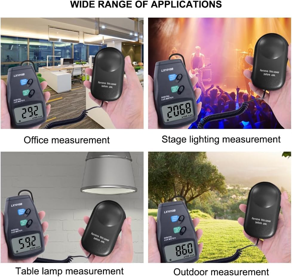 Real Instruments Digital Lux Meter Illuminance Camera Photometer FC Measure Light Meter Tester with LCD Display Flexible Sensor Light Tester for Photography, Plants, Indoor, Outdoor (LX-1010B)