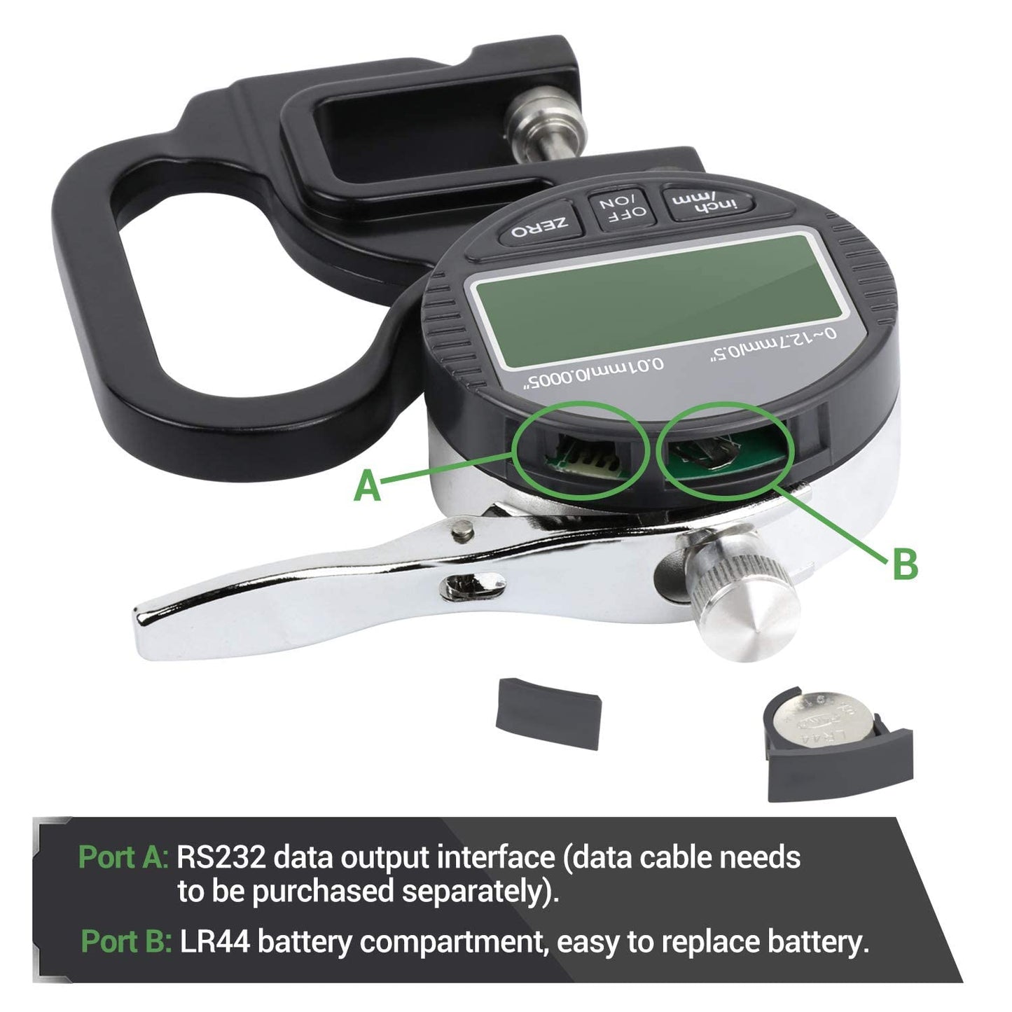 Real Instruments Digital Thickness Gauge Measuring Range 0-12.7mm, Accuracy 0.01mm Thickness Meter With LCD Display Inch/Metric, Suitable For Paper/Film/Leather/Wire Thickness Gauge