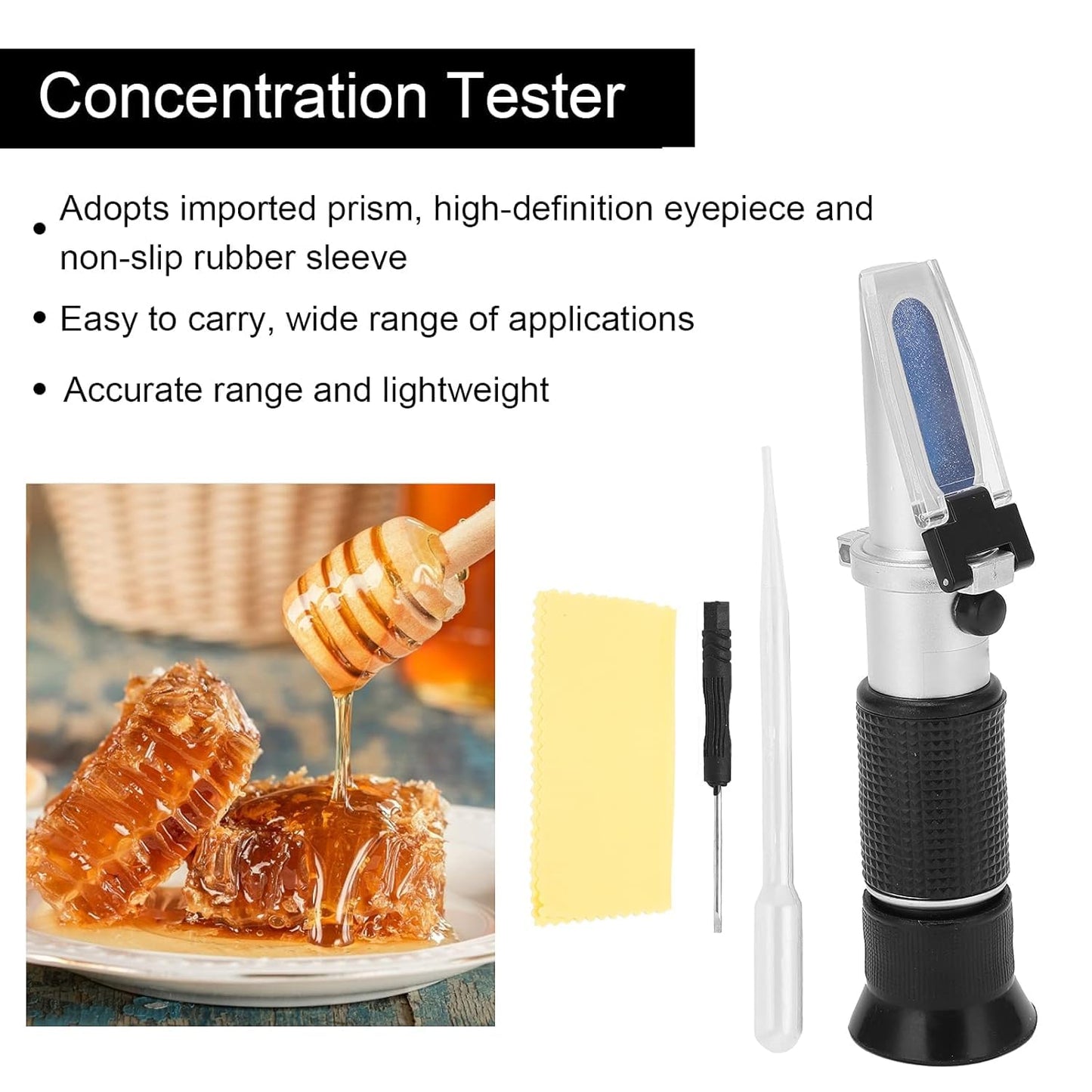 Real Instruments 28 To 62% Brix Sugar Handheld Refractometer Portable High Accuracy Fruit Concentration Tester Honey Moisture Tester Suitable For Bee‑Keeping, Food Industry, Agricultural