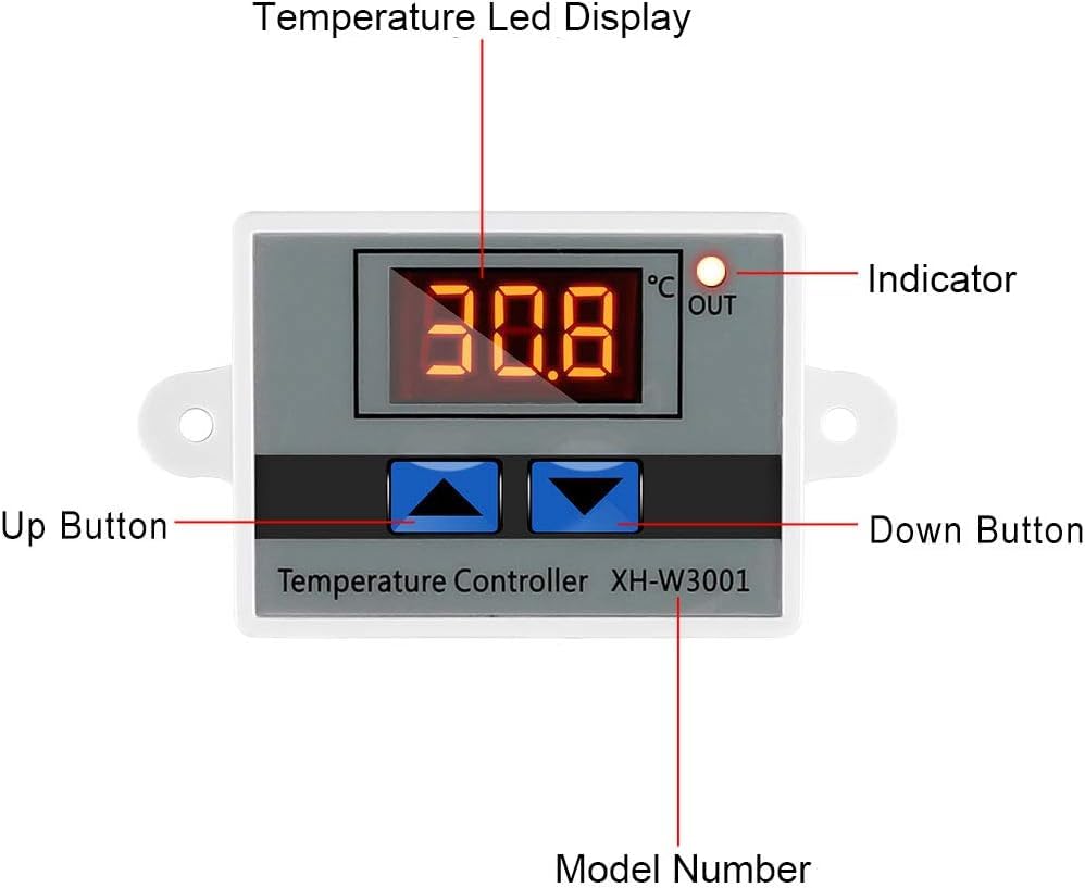 Real Instruments XH W3001 Digital LED Display Temperature Controller 220V 1500W 10A LED Temperature Controller With Thermostat Control Switch NTC Sensor Probe For Egg Incubator