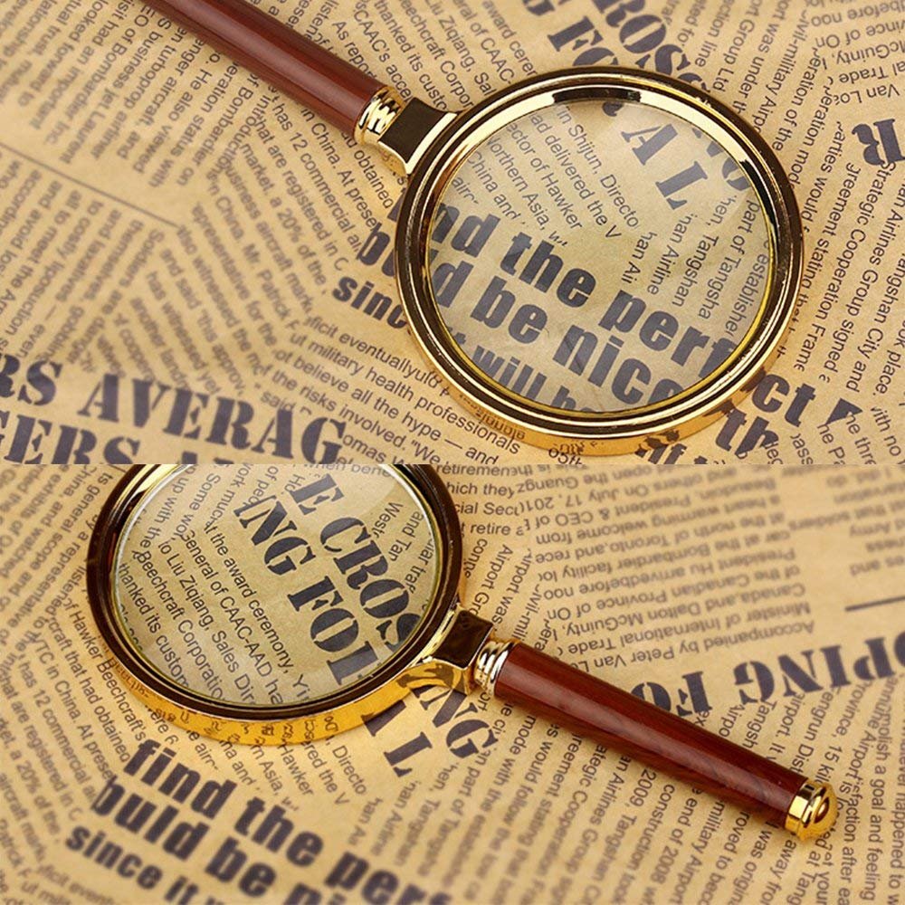 Real Instruments Double Glass 3X High Power Antique Handheld Magnifier Magnifying Glass for Reading, Soldering, jewelries, maps, Great for Gifting (3X, 80MM, Gold + Red)