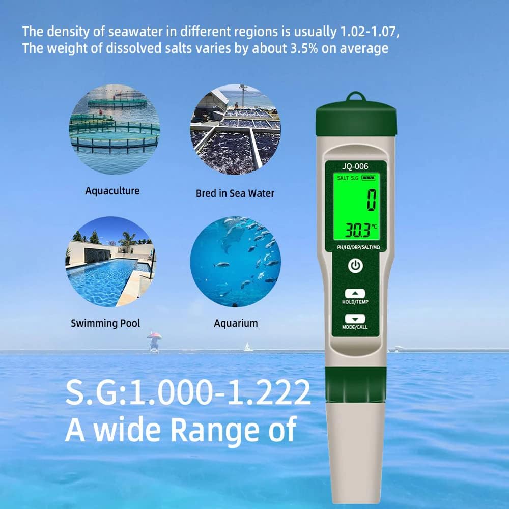 Real Instruments Digital pH Meter JQ-006, TDS/PH/ORP/EC/Temperature Tester 10 in 1 PH Meter with LCD Display, 4 Buffer Solutions for Drinking Water Monitoring