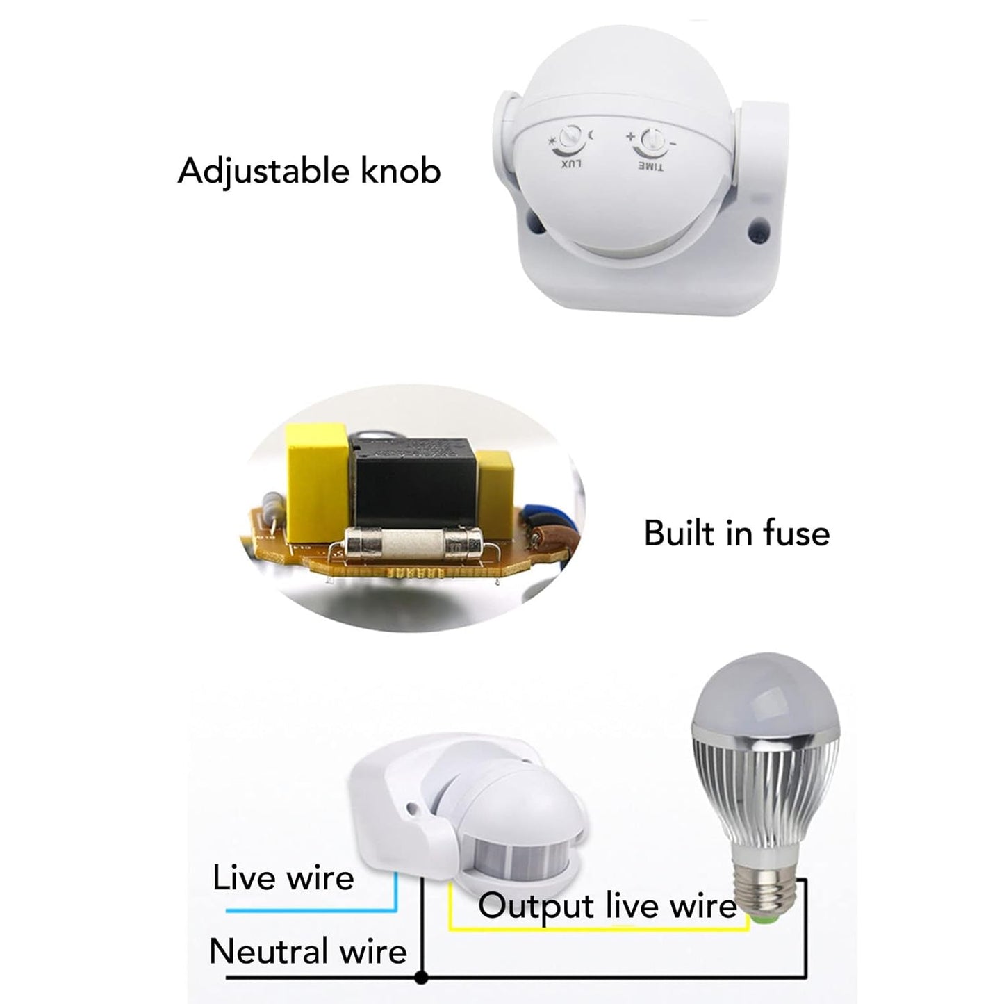 Real Instruments Infrared Motion Sensor, Energy Saving Motion Sensor Detector Switch Waterproof Outdoor 180 Degree Security Pir Motion Sensor Detector Switch White, TS-14