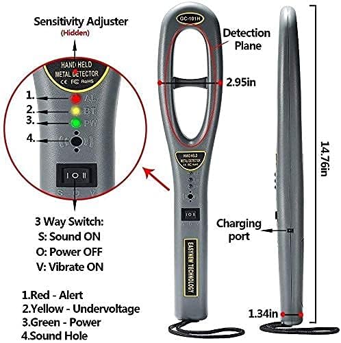 Real Instruments Hand Held Metal Detector GC-101H High Sensitivity Handheld Metal Detector with LED Indication and Variable Audio for Security Check Malls, Airports, Hotels, Railway Stations, Banks