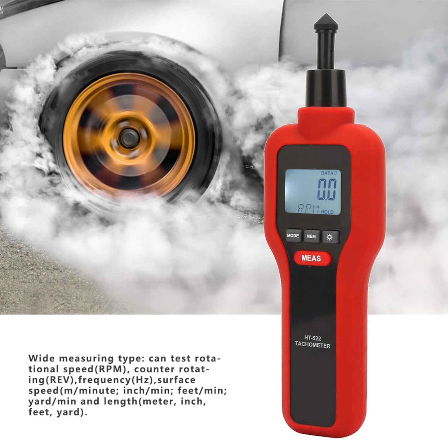 Real Instruments HT-522 Digital Tachometer Laser Rotating Speedometer 2 in 1 Non-Contact & Contact Rpm Tester Speed Handheld Motion Measuring