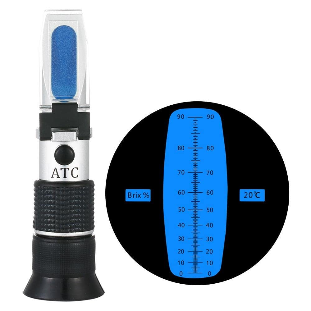 Real Instruments 0-90% Brix Meter Refractometer Portable Hand Held Sugar Content Hydrometer Automatic Temperature Compensation Grape Wine Extractor Tester Machine For Sugar, Food, Fruit,Honey