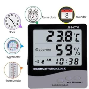 HTC 288-CTH Digital Thermo Hygrometer with Temperature, Humidity, and Time Display, Comfort Index Indicator, Memory Function, and Large LCD Screen for Home, Office, and Industrial Use