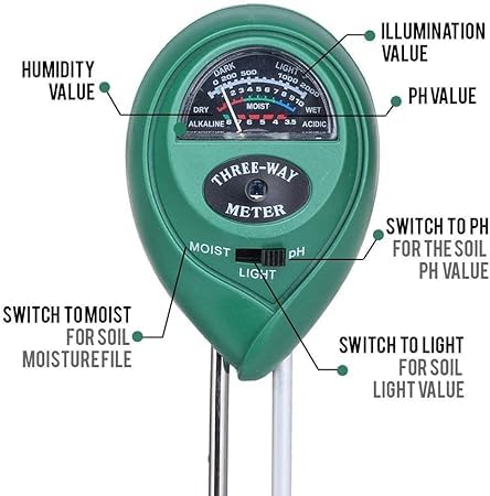 Real Instruments 3 in 1 Soil Moisture Sensor Meter, Soil pH Meter Water Monitor Hydrometer and Sunlight Sensor, Plant Moisture Meter for Gardening Farming Indoor Outdoor Use