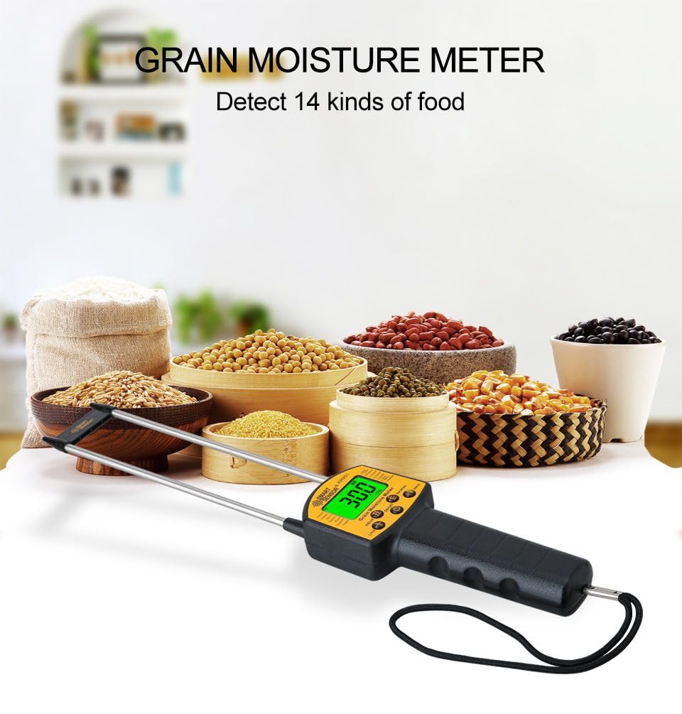 Real Instruments AR991 Digital Grain Moisture Meter Smart Sensor Use For 14 varieties Of Flour Fodder Rapeseed Sesame Soymeal Grain Corn Wheat Rice Soyabean (AR-991)