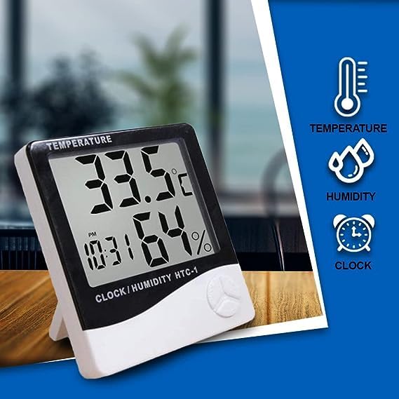 Real Instruments HTC-1 Digital Thermo Hygrometer with Indoor and Outdoor Temperature, Humidity Measurement, Time Display, Comfort Index, Memory Function, 12/24 Hour Clock, and Large LCD Screen for Home, Office, and Industrial Use