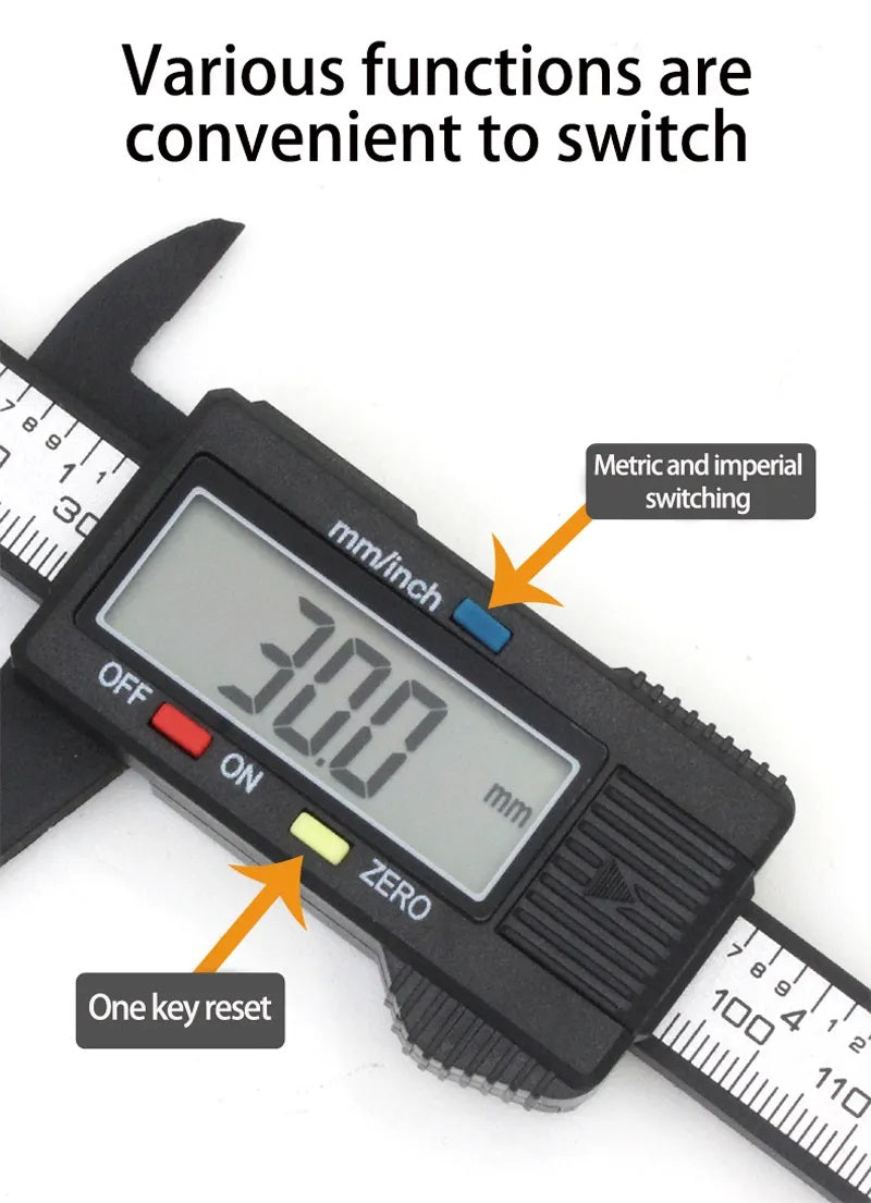 Real Intruments Digital Carbon Fiber Vernier Caliper 0-150mm (0-6 Inch), LCD Display, Dual Metric & Imperial Unit Conversion, Zero Reset Function & Lightweight Non-Magnetic Corrosion-Resistant Composite Material for Woodworking, Jewelry, DIY etc, VC-03