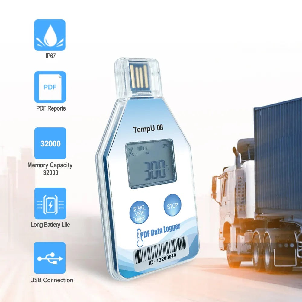 Real Instruments TempU08 High-Precision Temperature Data Logger with Wide Measurement Range, Large Memory Capacity, USB Connectivity, Customizable Sampling Intervals, Alarm Indicators for Cold Chain, Medical, Food and Environmental Monitoring Applications