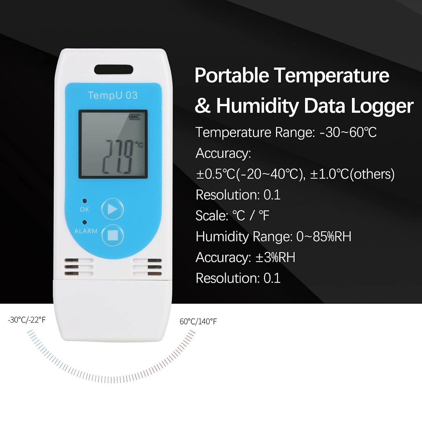 Real Instruments Data Logger With Calibration Certificate USB Temperature Humidity Data Logger Reusable RH TEMP Datalogger Recorder Humiture Recording Meter With 32,000 Record Capacity