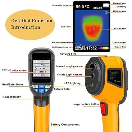 Real Instruments Digital Thermal Imaging Camera Handheld Infrared Thermal Imager And Visible Light Camera With IR Resolution 1024 Pixels Long Range Infrared Focal Plane Measuring Temperature (HT-02D)