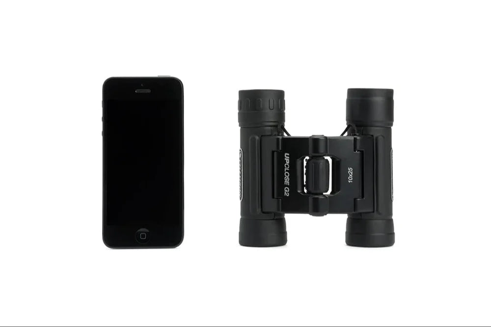 Celestron UpClose G2 10x25 Compact Roof Prism Binoculars with Multi-Coated Optics, Lightweight Water-Resistant Design, Durable Rubber Armor Coating, Central Focusing Mechanism, Right Eyepiece Diopter Adjustment, and Wide Field of View