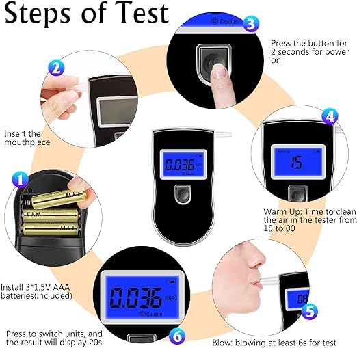 Real Instruments Digital LCD Display Breathalyzer Alcohol Tester Potable Traffic Police Safety Alcohol Detector Battery Power Hand-Hold Professional BAC Tracker