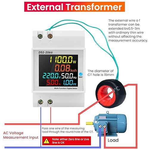 Real Instruments 6-in-1 AC Energy Meter 100A LCD Power Monitor DS2-2066