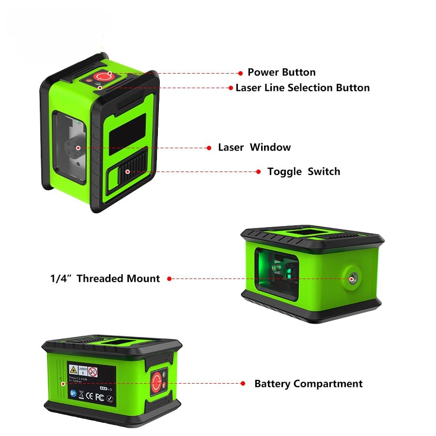 Real Instruments Rotatable Laser Levels 2 Line Horizontal And Vertical Points Cross Lines Border Infrared Laser Level High Precision Green Light Self Leveling Laser Level With Magnetic Bracket