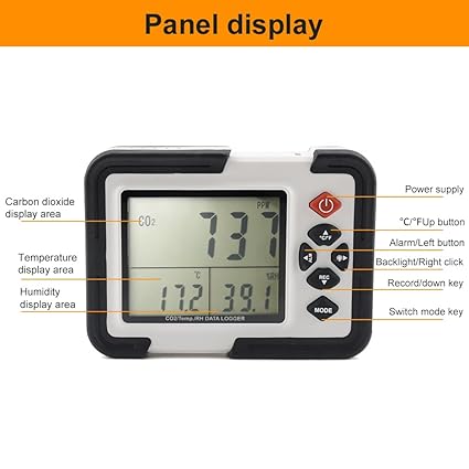 Real Instruments Digital Carbon Dioxide Meter with Certificate Indoor | Personal Use|Data Logger| Cold Storange| Display Range 0-9999PPM| Humidity CO2 Meter Monitor HT-2000
