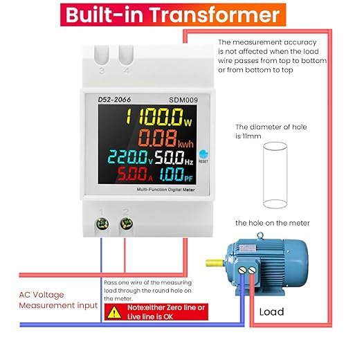 Real Instruments 6-in-1 AC Energy Meter 100A LCD Power Monitor DS2-2066