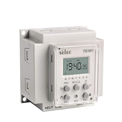 Real Instruments Selec ATS2M1 16 Amp Digital Programmable Timer Switch with Advanced Automation, LCD Display, Multiple ON/OFF Scheduling Modes, Memory Backup, Energy-Efficient Operation & DIN Rail Mounting for Industrial, Commercial & Residential, ATS2M1