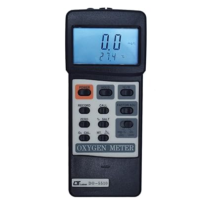 Lutron DO-5510 High-Accuracy Dissolved Oxygen Meter, Automatic Calibration, Temperature Compensation, Polarographic Probe, IP65 Waterproof Design for Water Quality Monitoring, Aquaculture, Environmental Testing & Laboratory Research