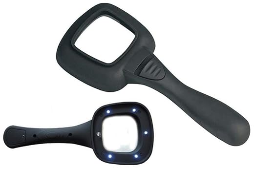 Real Instruments Magnifying Glass 3X with 6X Inset Lens, 6 LED Illumination, Large 100mm Optical-Grade Acrylic Lens, Ergonomic Non-Slip Handle, Anti-Scratch Coating, and Lightweight Portable Design for Reading, Inspection, and Precision Tasks – TH-600558H