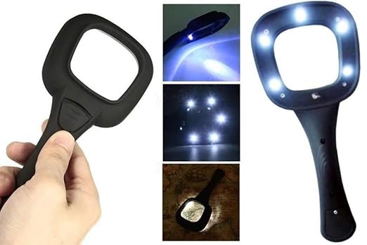 Real Instruments Magnifying Glass 3X with 6X Inset Lens, 6 LED Illumination, Large 100mm Optical-Grade Acrylic Lens, Ergonomic Non-Slip Handle, Anti-Scratch Coating, and Lightweight Portable Design for Reading, Inspection, and Precision Tasks – TH-600558H