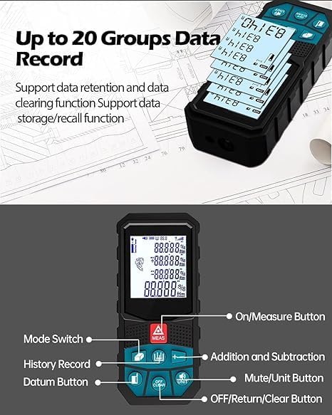 Real Instruments Laser Distance Meter Waterproof Level 120 Meter LDM Laser Range Finder LDM-120 (LDM-50M)