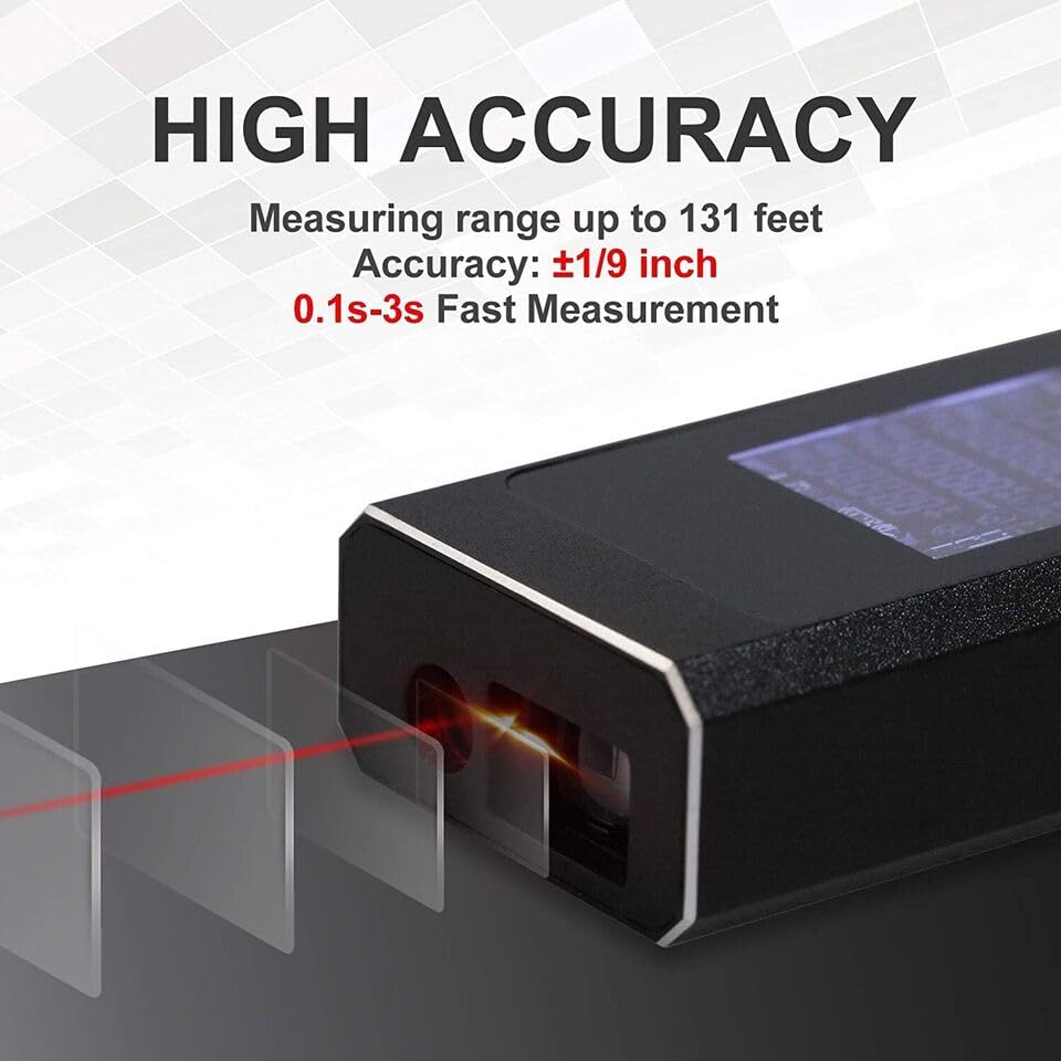 Real Instruments Laser Meter, Rechargeable Aluminum Alloy Wide Test Range High Accuracy Broad Utility Laser Measure Tool for Construction