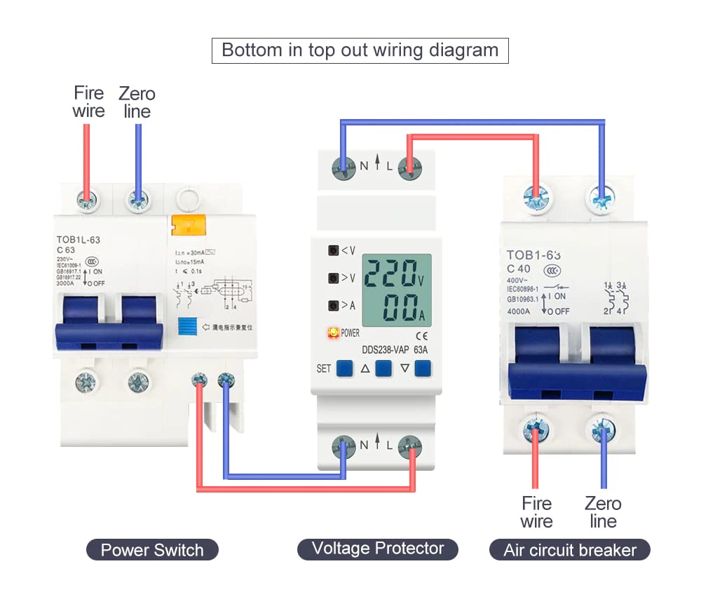 Real Instruments Din Rail Mountable Over Voltage And Under Voltage Protector Current Limit Protection Voltmeter Ammeter KWH With Over Current Protection (60A 230V)